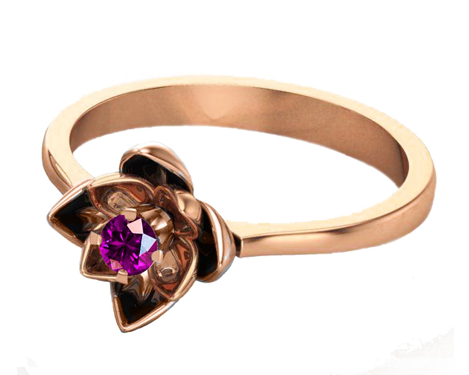 Lotus Ring, Amethyst Flower Ring Lotus Ring Purple Flower Ring 18K Yellow gold - Lianne Jewelry