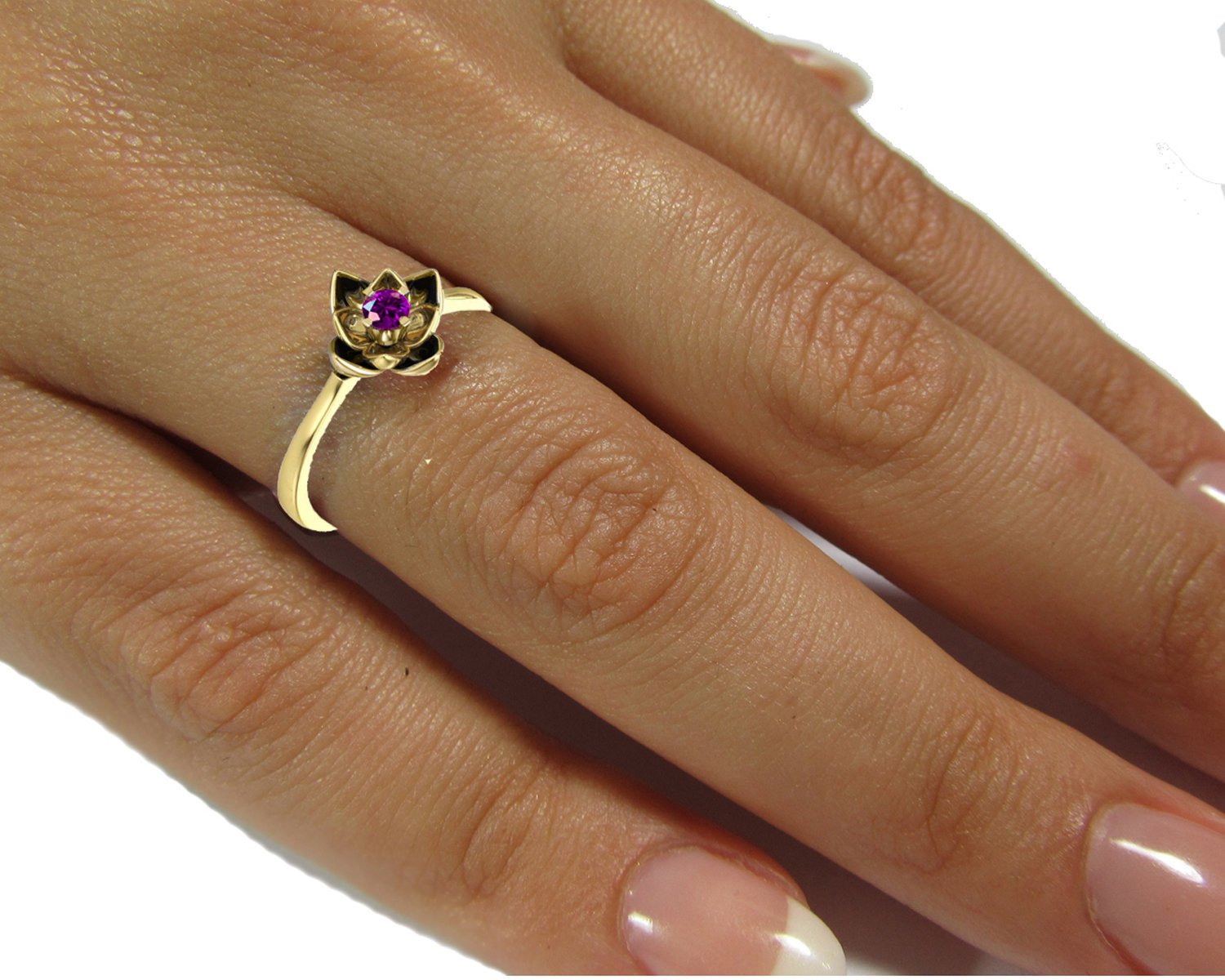 Lotus Ring, Amethyst Flower Ring Lotus Ring Purple Flower Ring 18K Yellow gold
