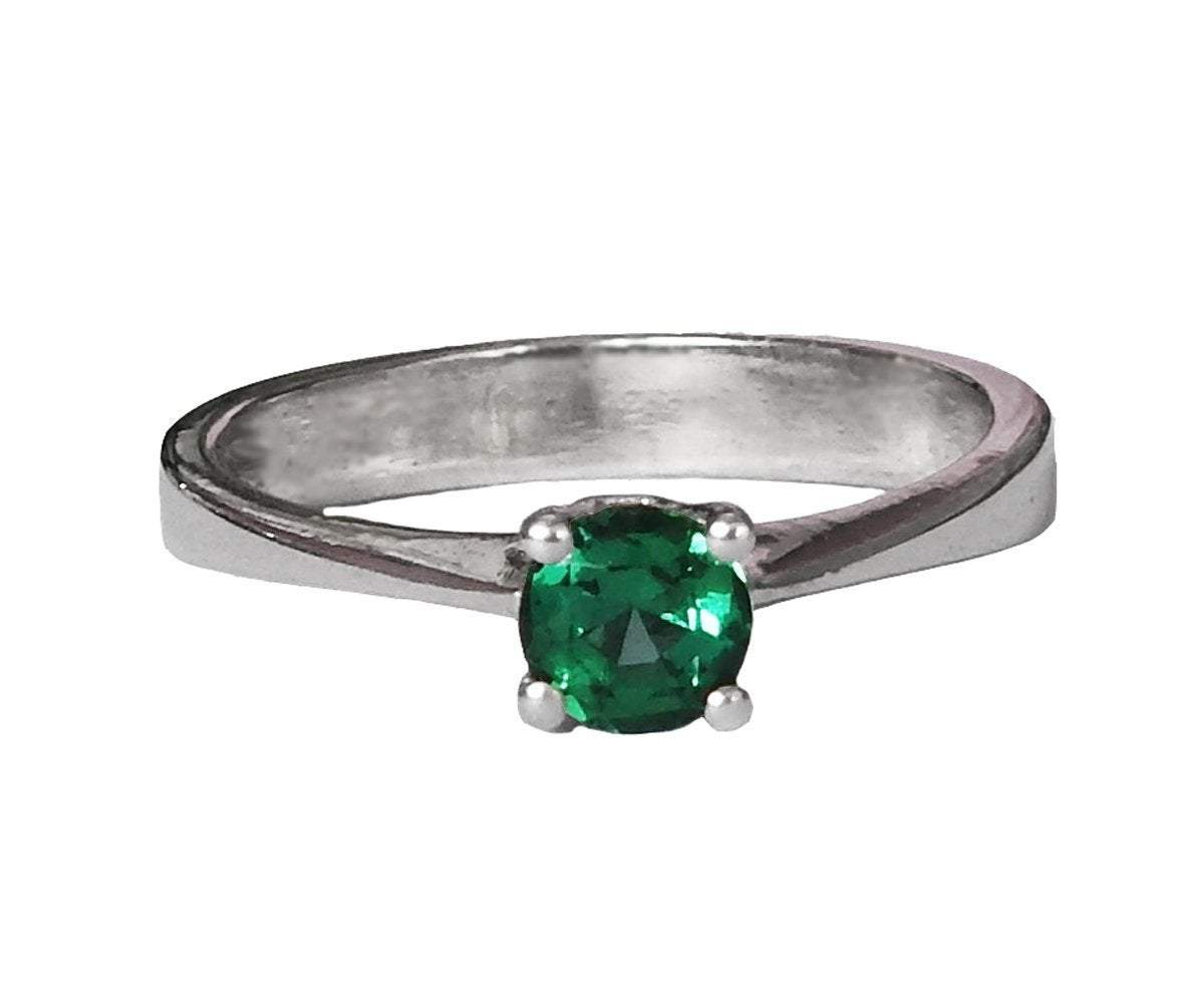 Liquidation SALE 50% Off, Solitaire Emerald Silver Ring Engagement Ring