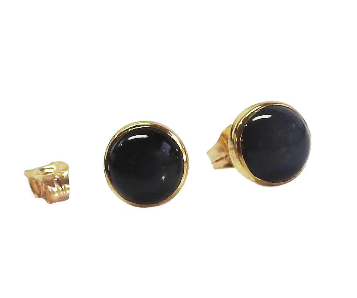 14K Stunning Onyx Stud Earrings Black Earrings Girls Earrings Birthday gift Onyx Earrings Cabochon Earrings Minimalist Earrings 6mm Round - Lianne Jewelry