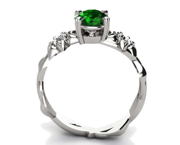 Filigree ring Gold ring Emerald Ring Art Nouveau unique Engagement ring Solid Gold Flower design in White gold