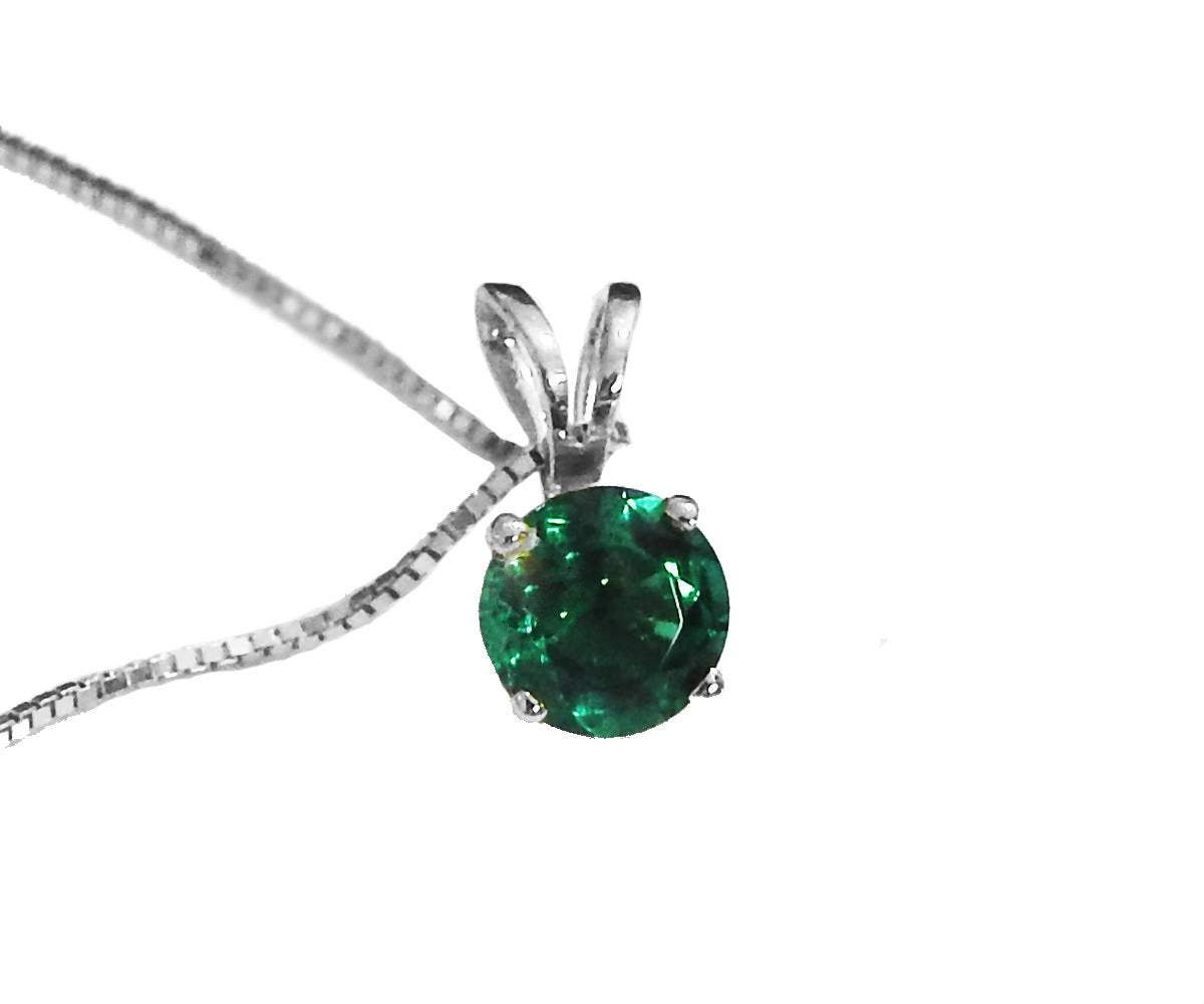 SALE 50% Emerald Pendant, Round Pendant, 5mm in 14K gold Minimalist pendant, Chatham Emerald - Lianne Jewelry