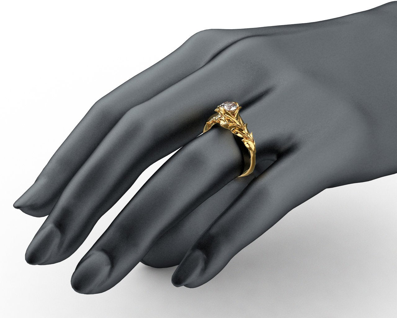 Leaves Engagement Ring,Branch Ring, Twig Ring, Gold and Diamond Engagement Ring
