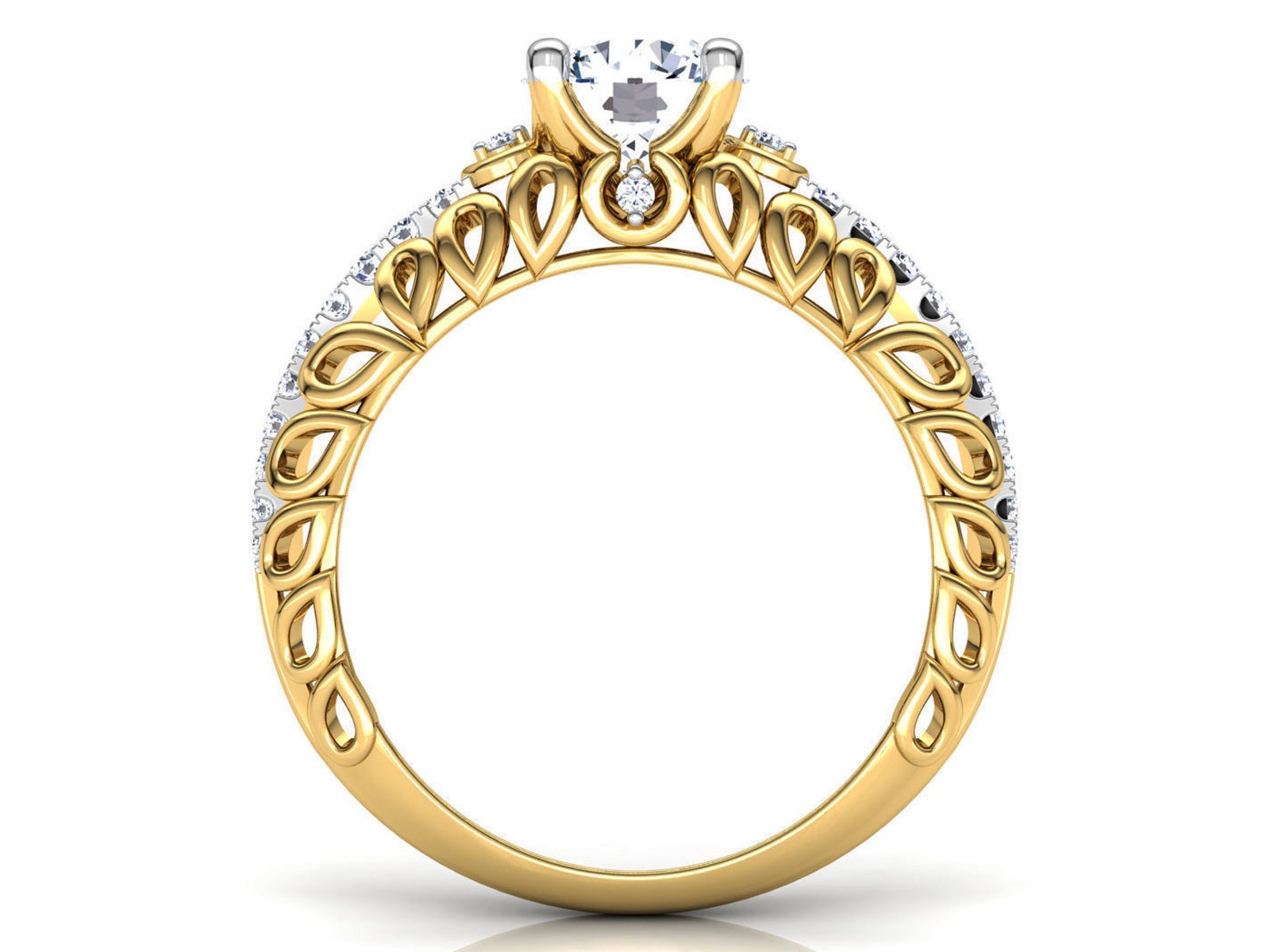 1.3 carat Milgrain Filigree Diamond Gold Ring Wide Shank with Row Diamonds Unique Engagement Milgrain Diamond Engraved Swirl Filigree