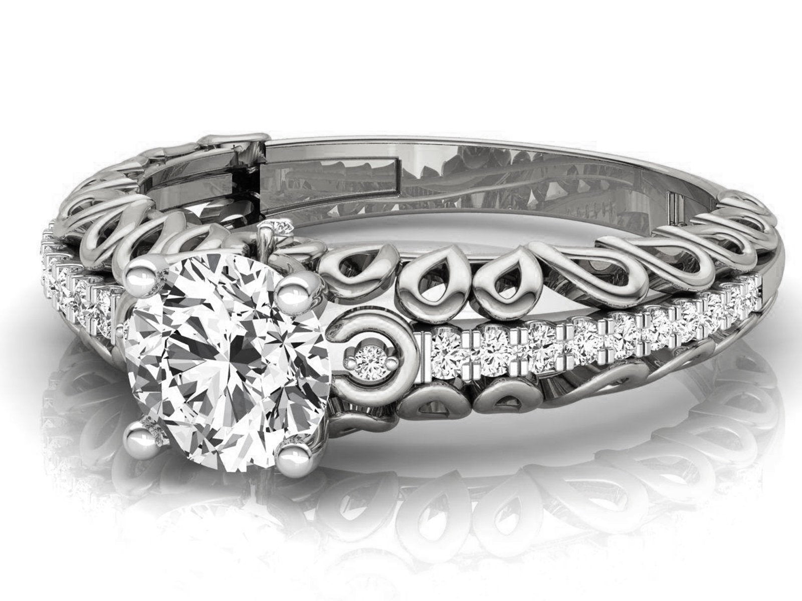 18K Filigree 1.33 ct Diamond Engagement, Unique Engagement Ring, Braided Ring, Swirl Trellis Ring