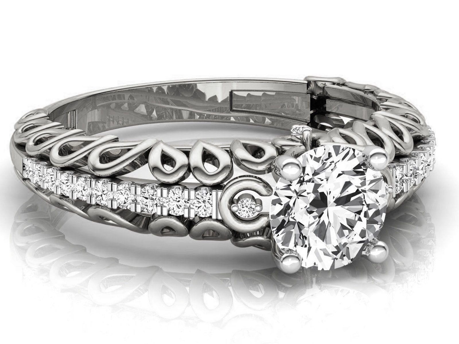 18K Filigree 1.33 ct Diamond Engagement, Unique Engagement Ring, Braided Ring, Swirl Trellis Ring