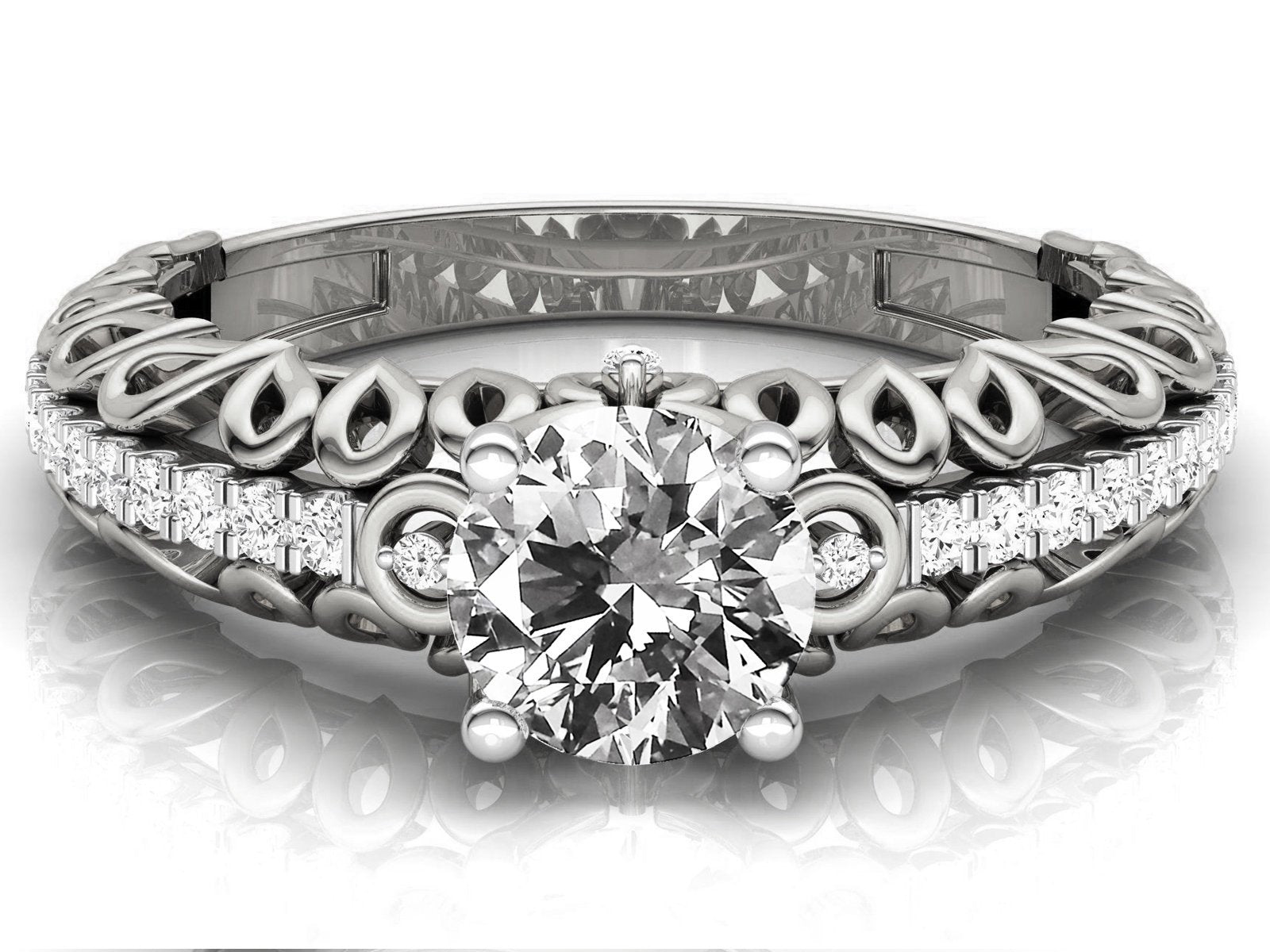 18K Filigree 1.33 ct Diamond Engagement, Unique Engagement Ring, Braided Ring, Swirl Trellis Ring