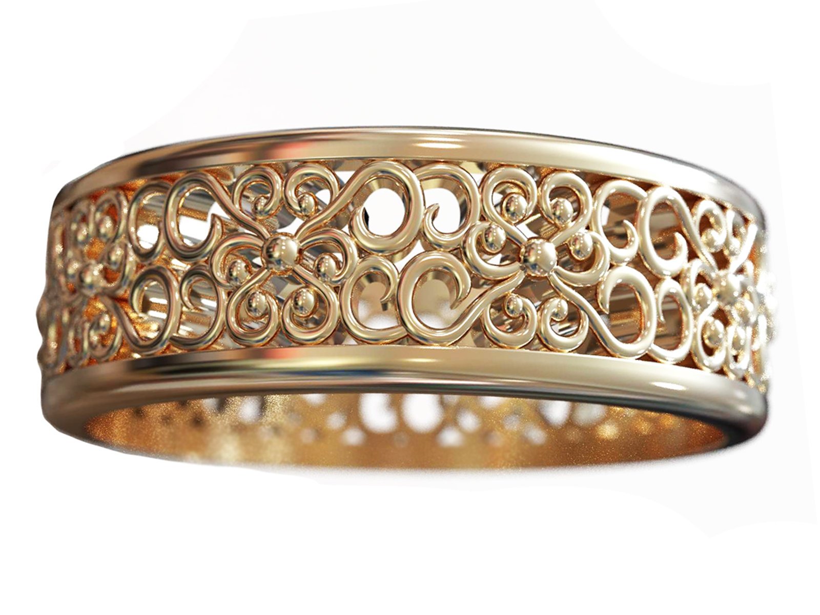 Flower Band 14K Gold Wedding Band Flower Milgrain Engraved Flower Filigree Band Leaf Ring Floral Band Botanical Band Ring Anniversary Band