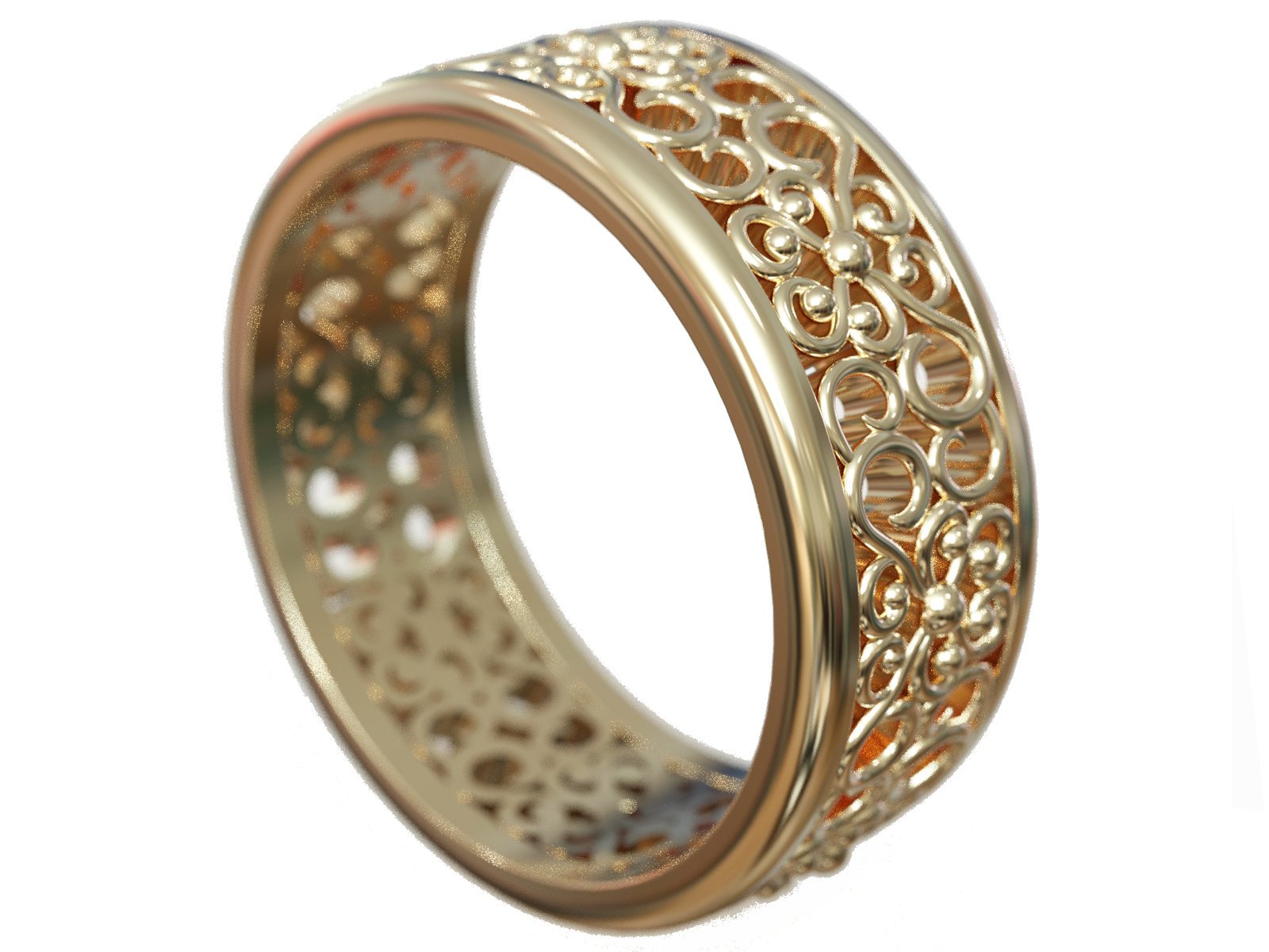 Flower Band 14K Gold Wedding Band Flower Milgrain Engraved Flower Filigree Band Leaf Ring Floral Band Botanical Band Ring Anniversary Band