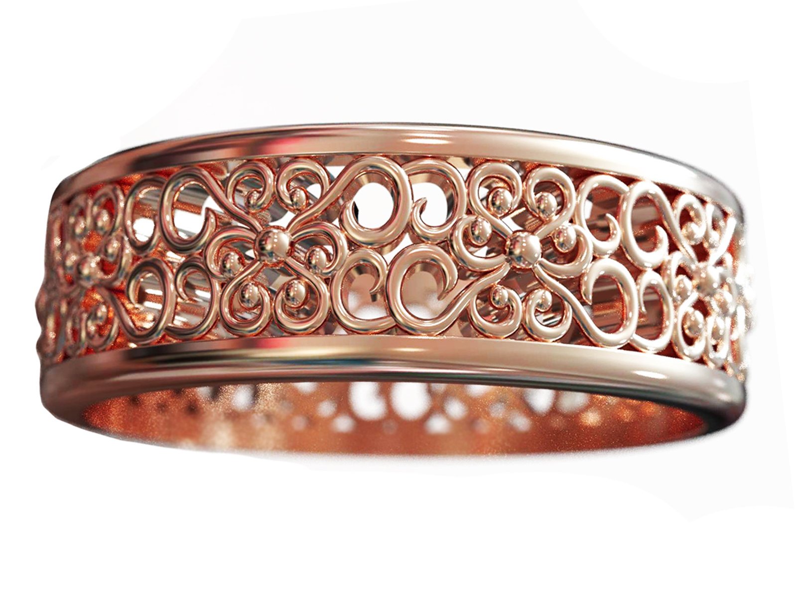 14K Rose Gold Band Flower Wedding Band Filigree Band Milgrain Band Engraved Flower Band Leaf Band Botanical Band - Lianne Jewelry