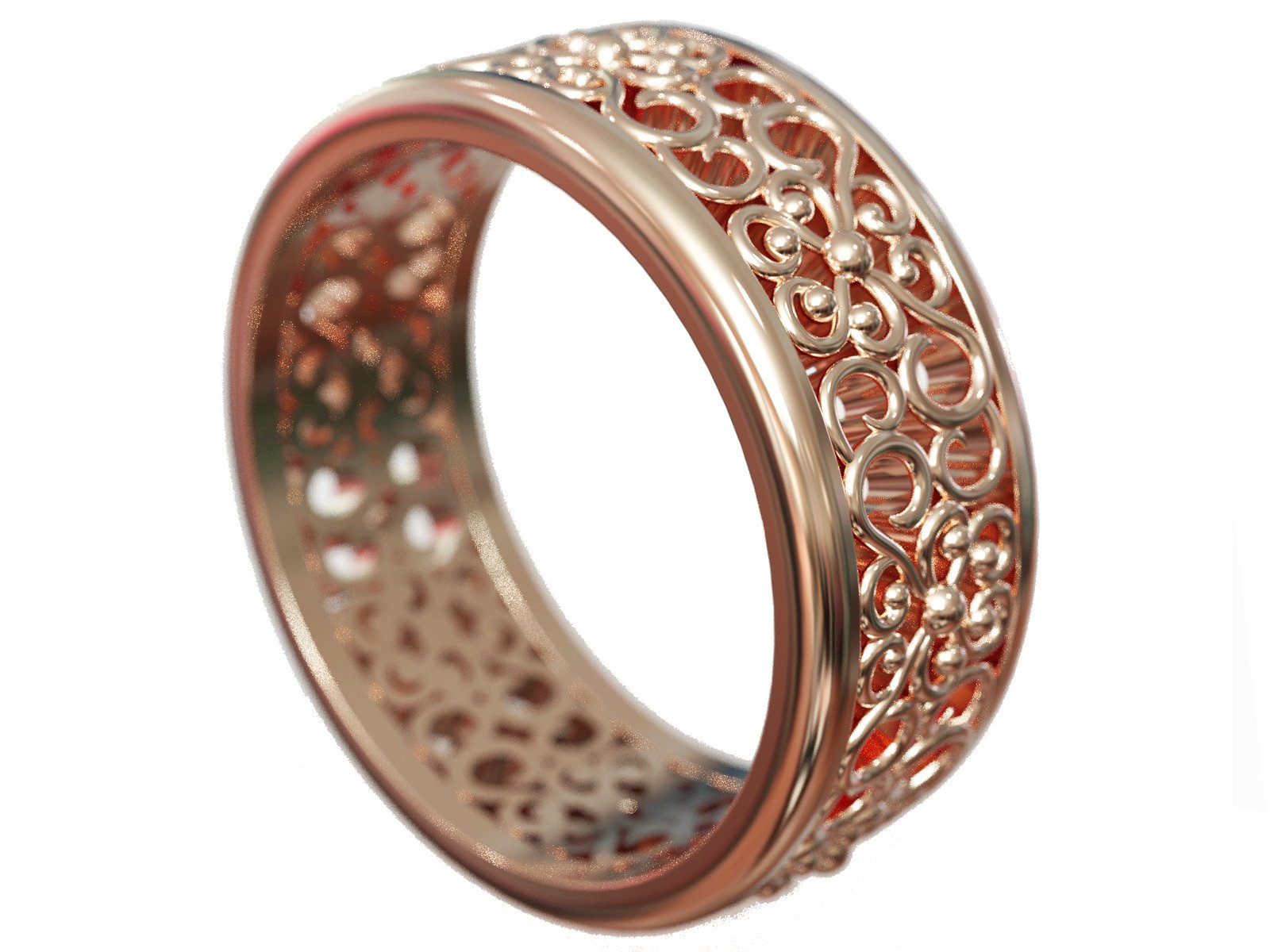 14K Rose Gold Band Flower Wedding Band Filigree Band Milgrain Band Engraved Flower Band Leaf Band Botanical Band