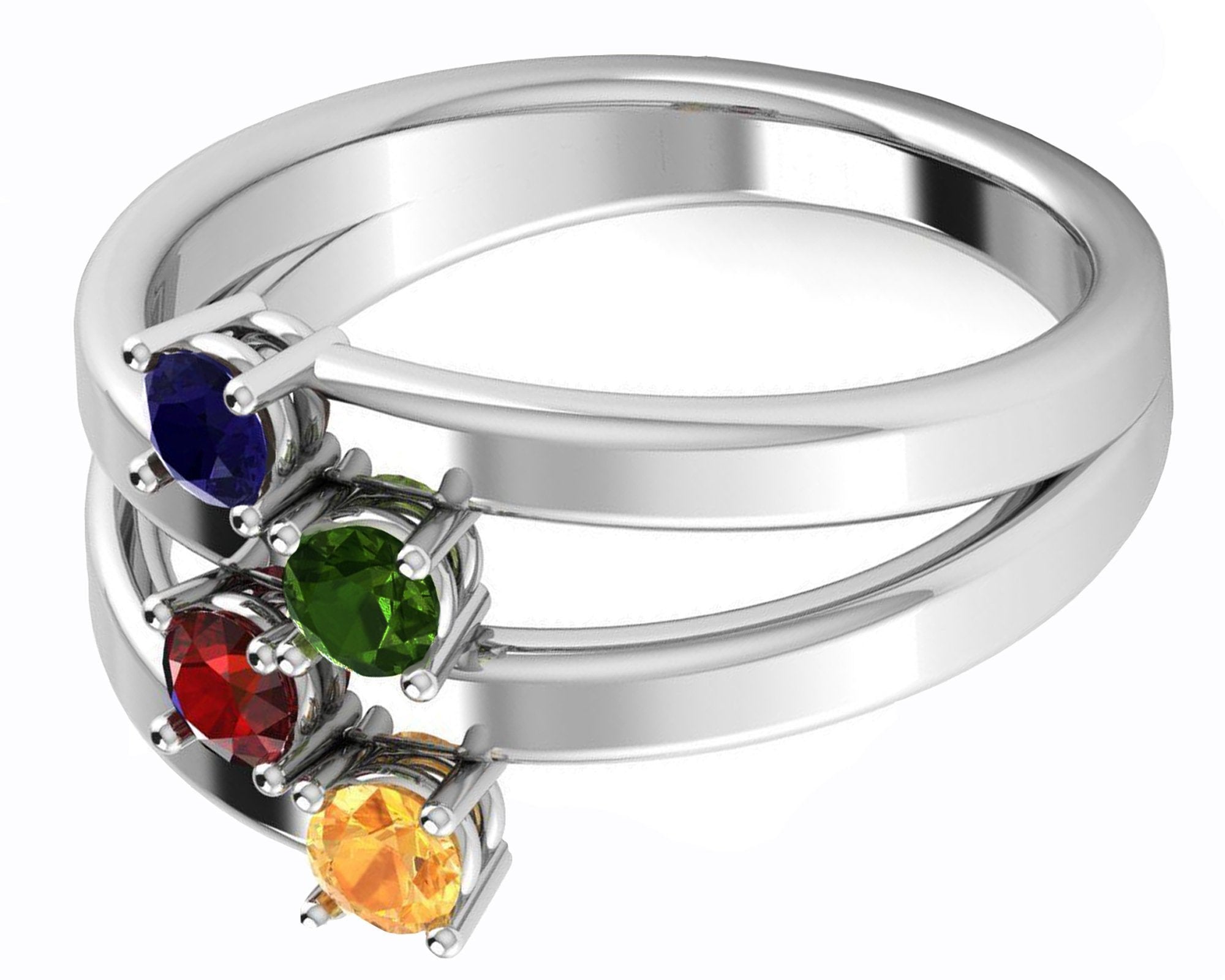 Cocktail ring 14K White Gold Ring 4 color stones Sapphire Tsavorite Ruby Yellow Sapphire Birthstone Ring Contemporary Ring - Lianne Jewelry