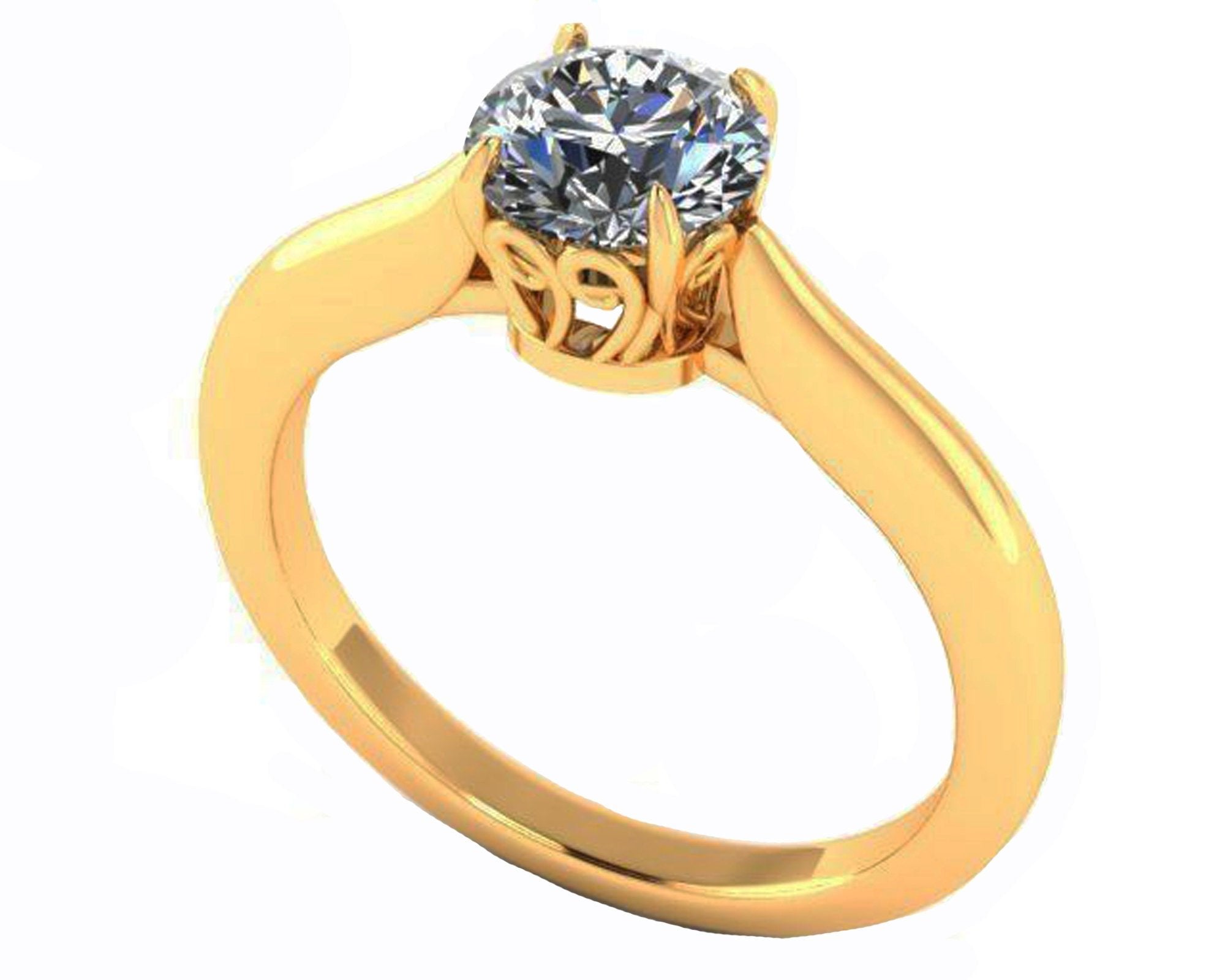 One carat Engagement Ring 14K gold Swirl Prongs Diamond Solitaire Ring 14K Solid Gold - Lianne Jewelry