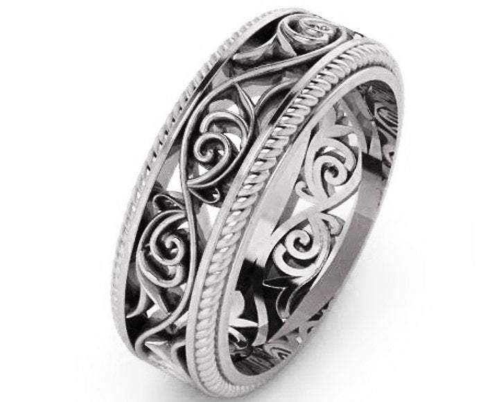 18K Rose Gold Filigree Band Plumeria Ring Filigree Band Milgrain wedding band Unique Ring