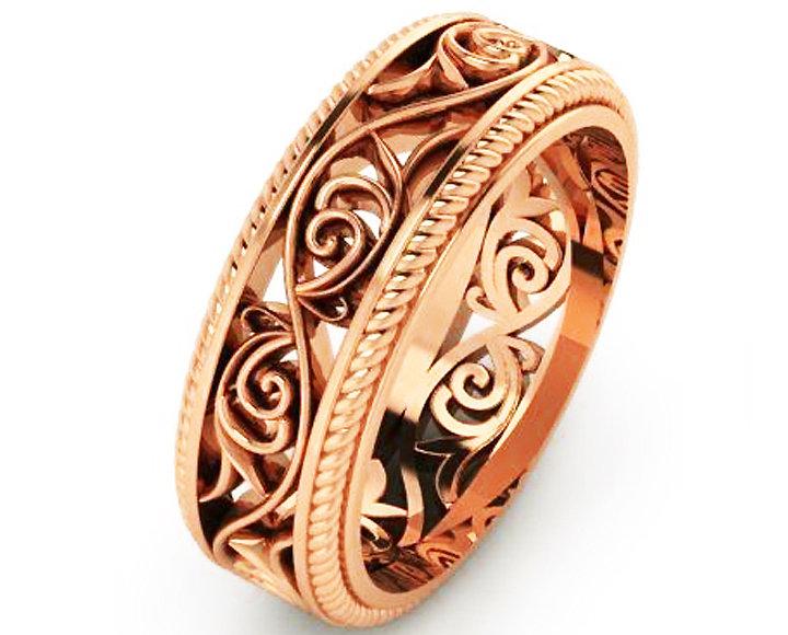 Plumeria Ring 18K Rose Gold Filigree Band Milgrain wedding band Unique Ring