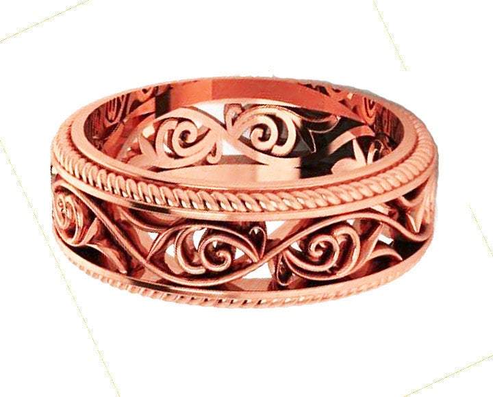 18K Yellow Gold Filigree Band Plumeria Ring Filigree Band Milgrain wedding band Unique Ring