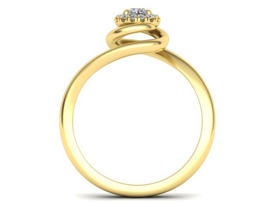 Solitaire Spiral Halo Ring 14K Gold Swirl Shank Unique Engagement Ring Curved Ring Sunflower Ring
