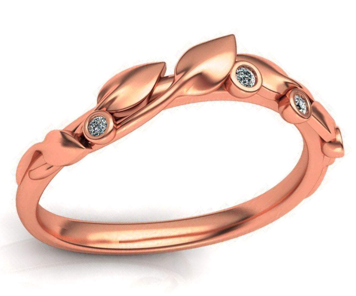2 Tone Ring Set White and Rose Gold Leaves Leaf Wedding Set Engagement Ring and Matching Wedding Band Bridal Set with Diamonds