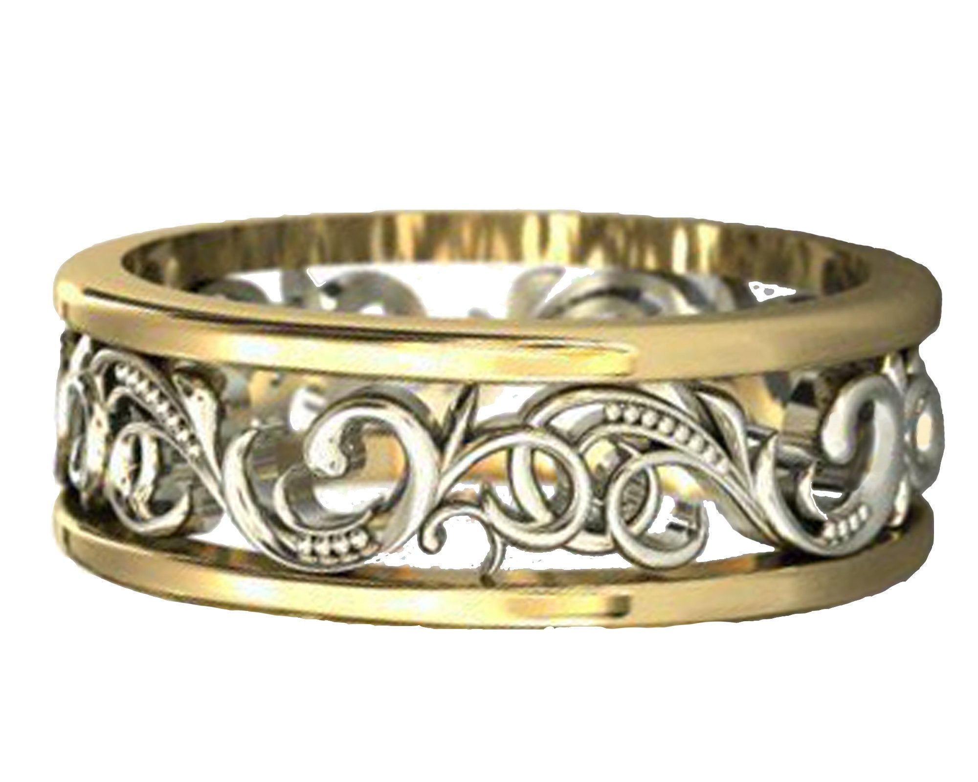 14K Wedding Band Ornament Ring Celtic Ring Flower Ring Milgrain Edwardian Ring