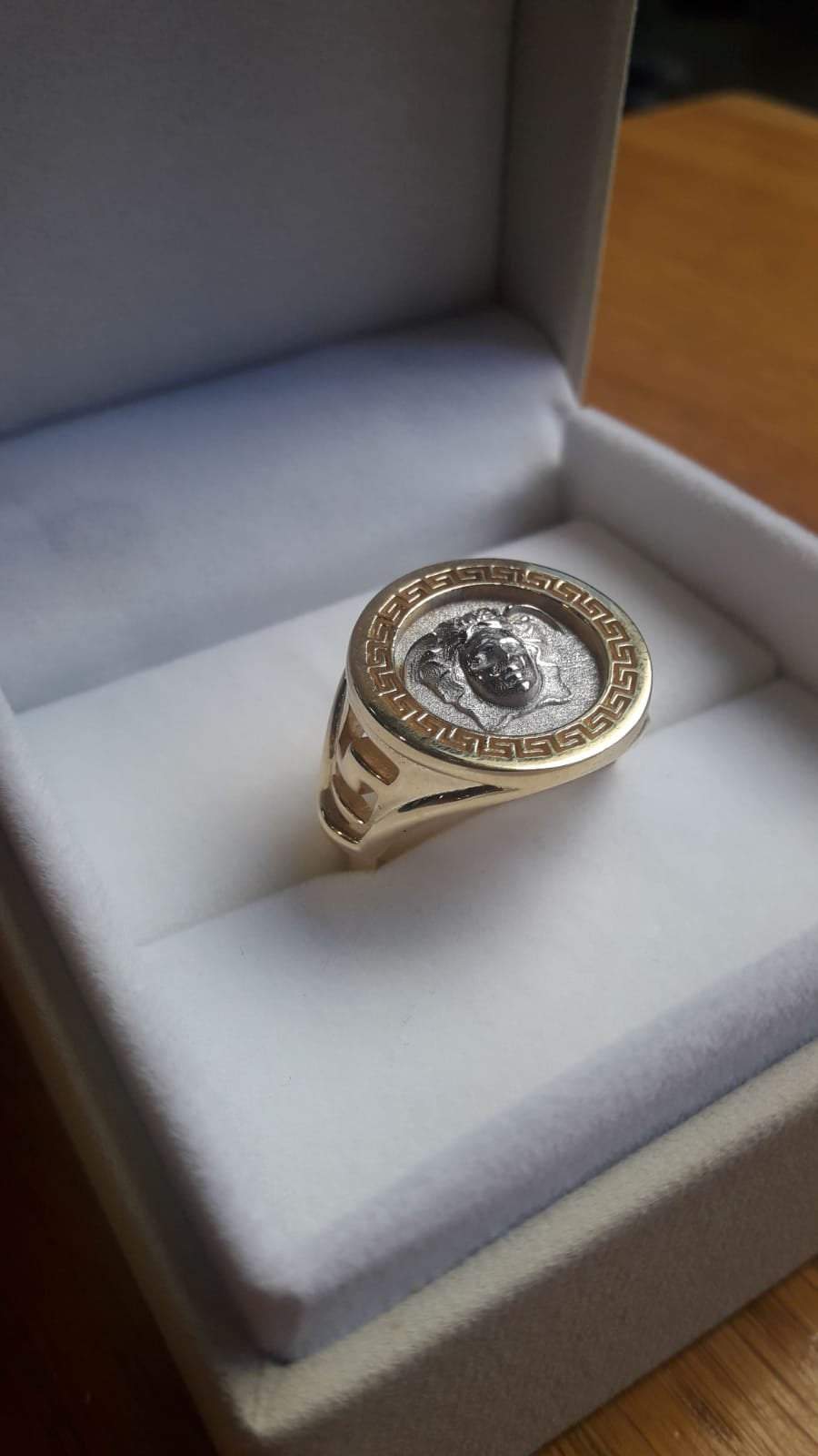 Gold ring Unique Men's gift Signet ring Men's ring Engraved Ring 18K White in Yellow gold