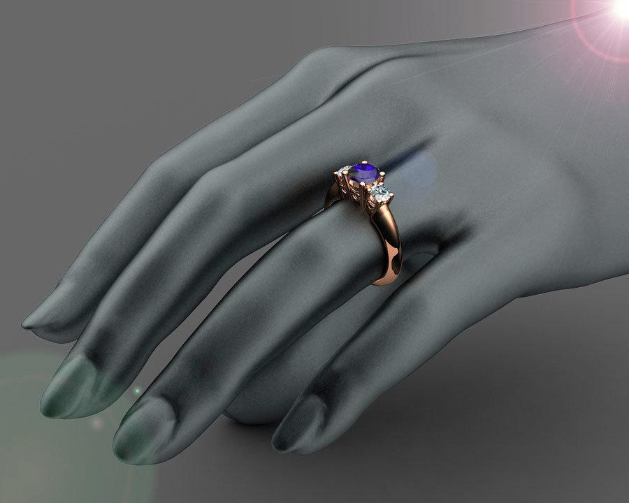 3 stone Filigree Sapphire Heart Engagement Ring 14K Yellow gold Heart Milgrain Ring Promise Ring for Your Love One