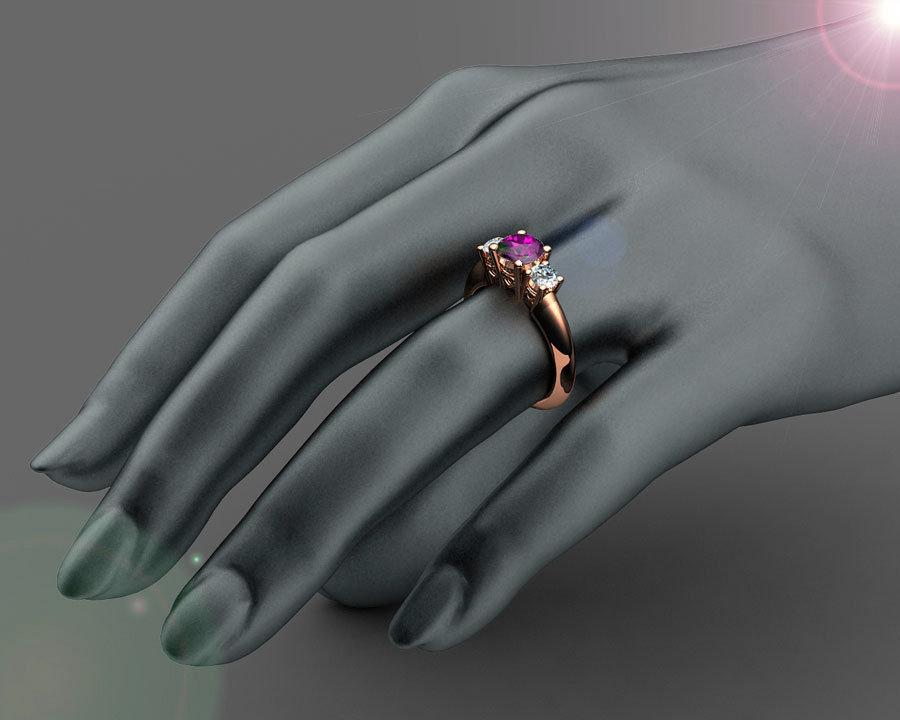 3 stone Filigree Amethyst Heart Engagement Ring 14K Rose gold Heart Milgrain Ring Promise Ring for Your Love One