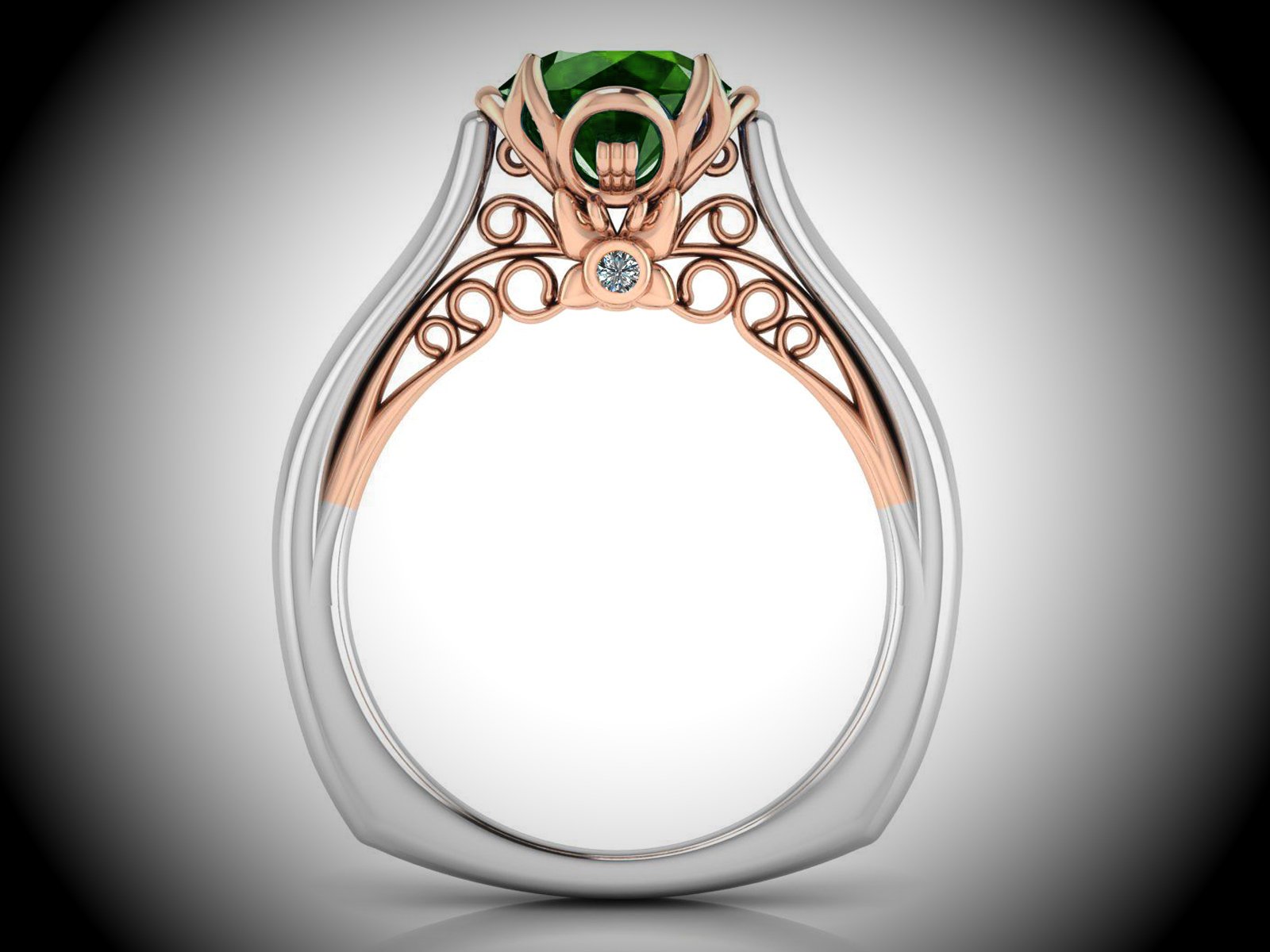 2 Tone Emerald Engagement Ring Milgrain Solitaire Ring 18K Solid Gold Contour Filigree Vintage Style