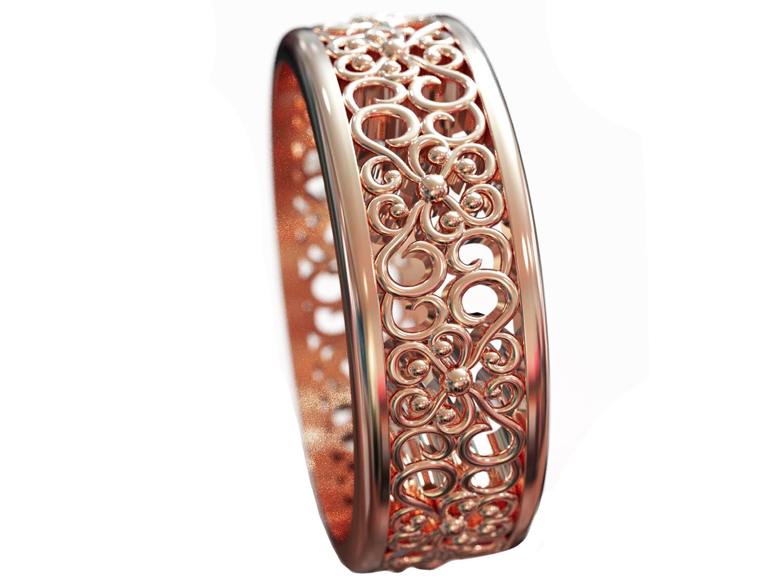 14K Rose Gold Band Flower Wedding Band Filigree Band Milgrain Band Engraved Flower Band Leaf Band Botanical Band