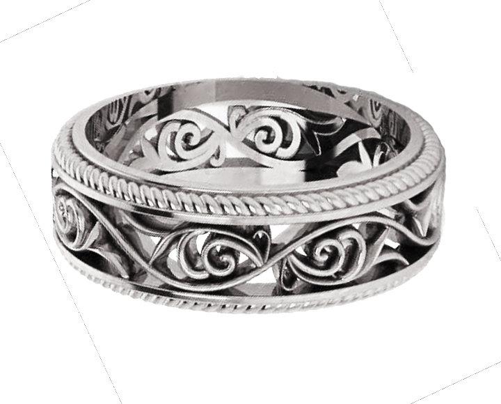 Plumeria Ring 18K Rose Gold Filigree Band Milgrain wedding band Unique Ring - Lianne Jewelry