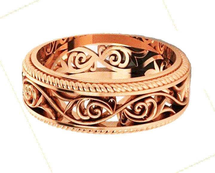 18K White Gold Filigree Band Plumeria Ring Filigree Band Milgrain wedding band Unique Ring