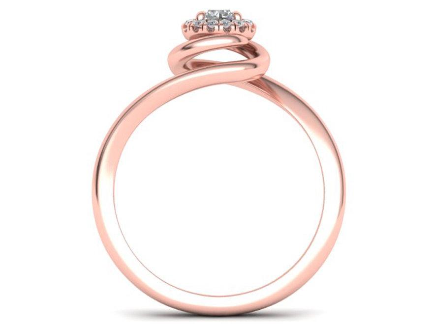 Solitaire Spiral Halo Ring 14K Gold Swirl Shank Unique Engagement Ring Curved Ring Sunflower Ring
