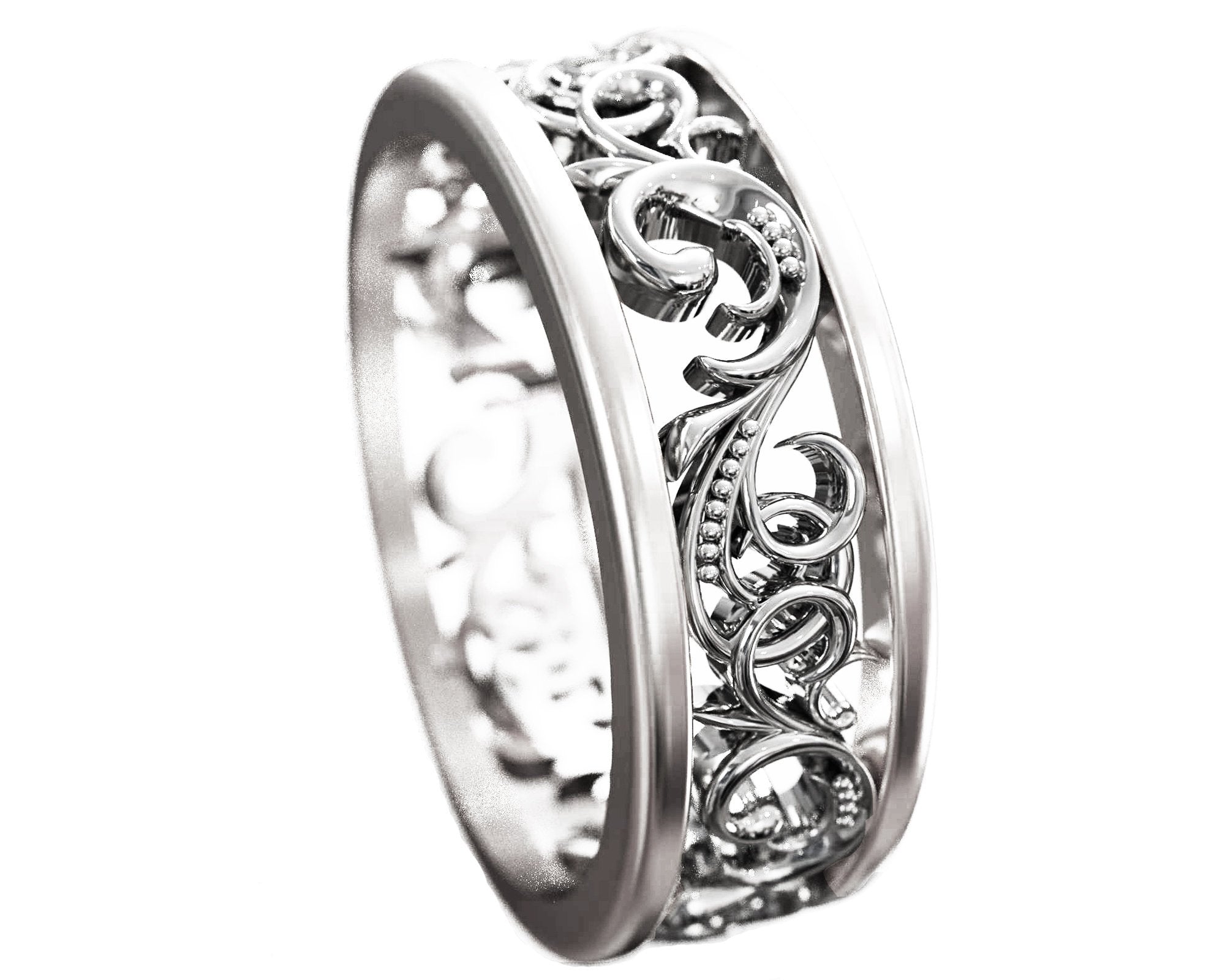 Men's 14K Wedding Band Ornament Ring Celtic Ring Flower Ring Milgrain Edwardian Ring