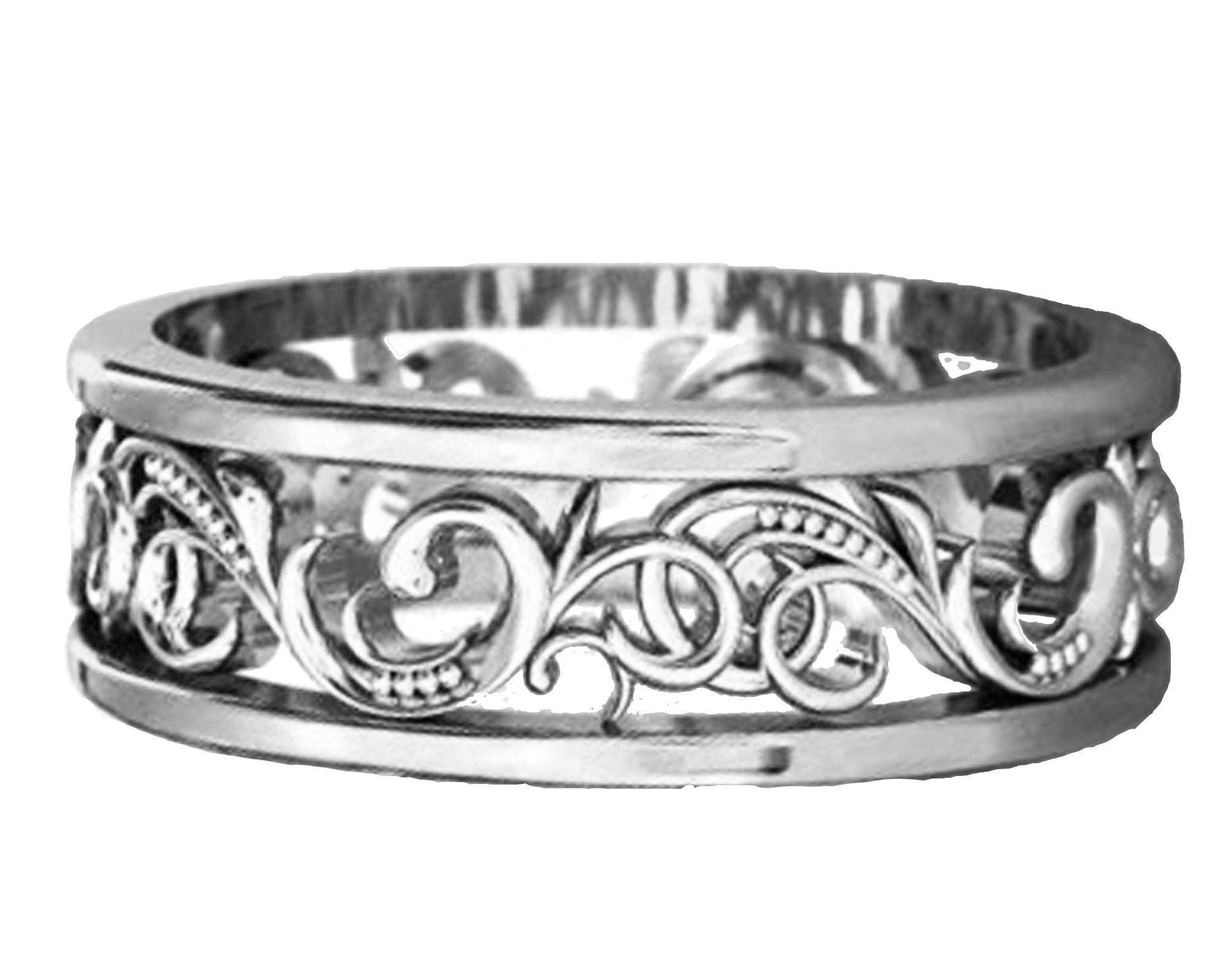 Rose Gold Ornament Band 2 Tone Anniversary Band Celtic Band Floral Band Filigree Band Edwardian Ring - Lianne Jewelry