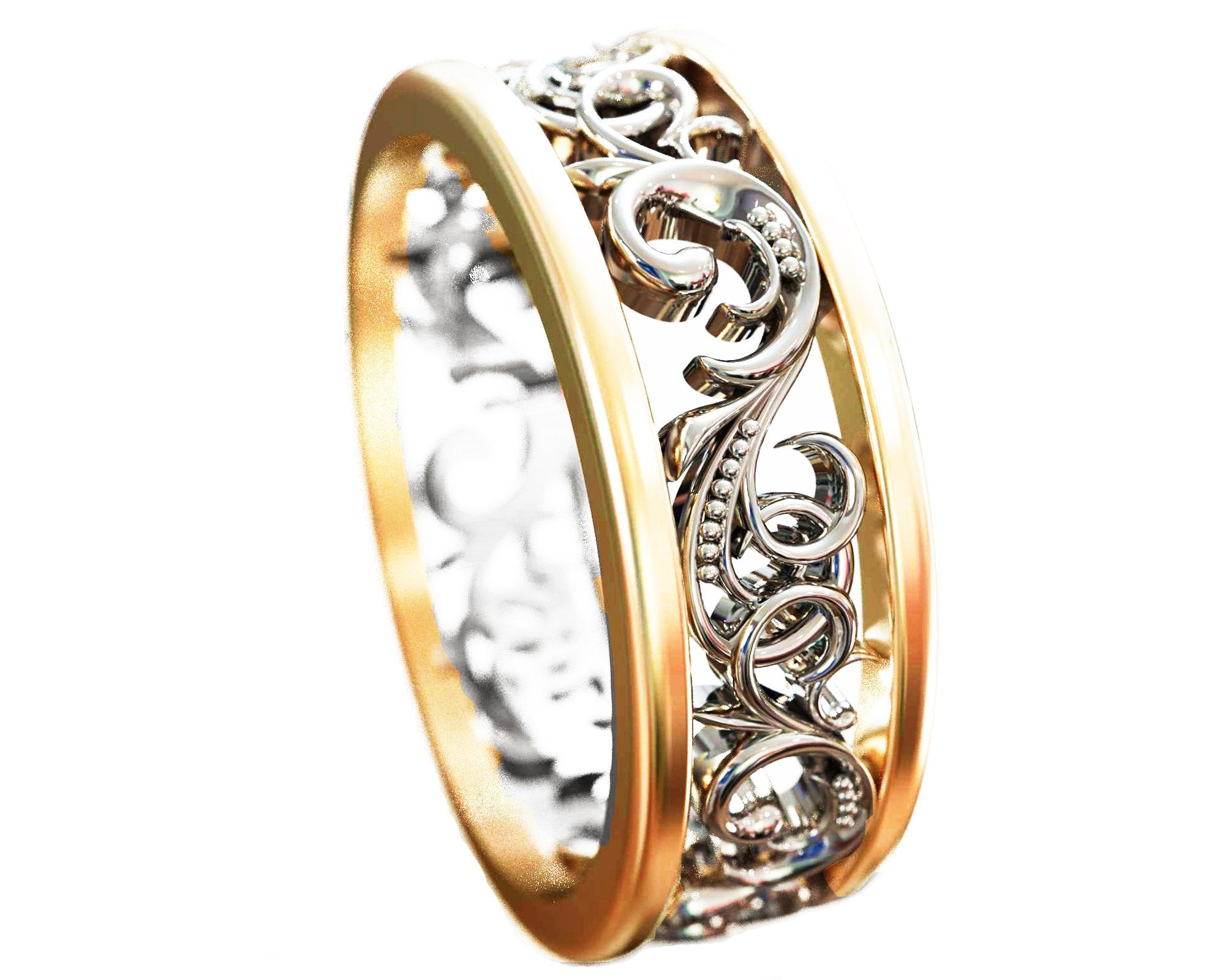 14K Wedding Band Ornament Ring Celtic Ring Flower Ring Milgrain Edwardian Ring