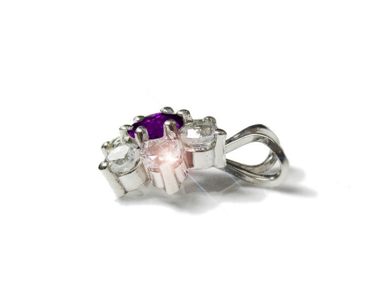 Amethyst Flower Pendant in 14K White gold, Including Venetian Box Chain 18 inches, 45cm Long Box chain, Gold Chain - Lianne Jewelry