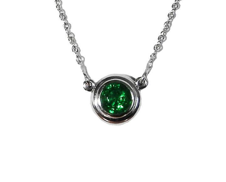 Emerald Pendant Round Pendant Top Quality Chatham Emerald 14K White gold May Birthstone