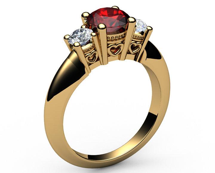 Rose Gold Ruby Ring 3 stone Heart Engagement Ring 14K Heart Filigree Ring Milgrain Ring Promise Ring for Your Love One
