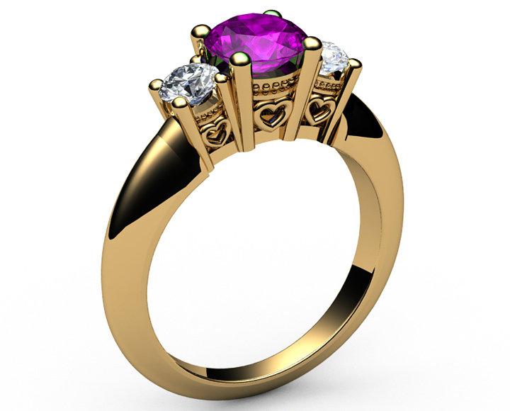 3 stone Filigree Amethyst Heart Engagement Ring 14K Rose gold Heart Milgrain Ring Promise Ring for Your Love One