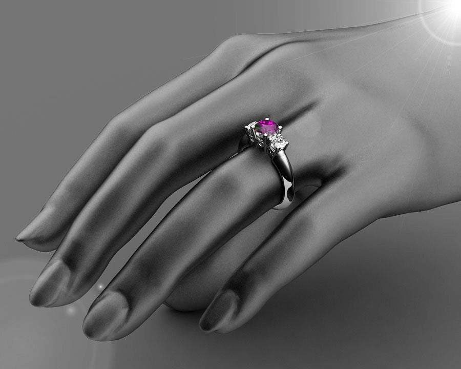 Pink Heart Diamond Engagement Promise Ring, Three Stone Pink