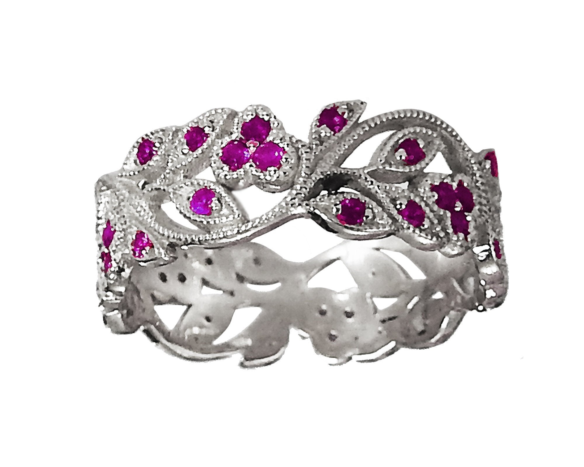 18K White gold Amethyst eaves Band Purple Filigree Ring Milgrain Twig Ring - Lianne Jewelry
