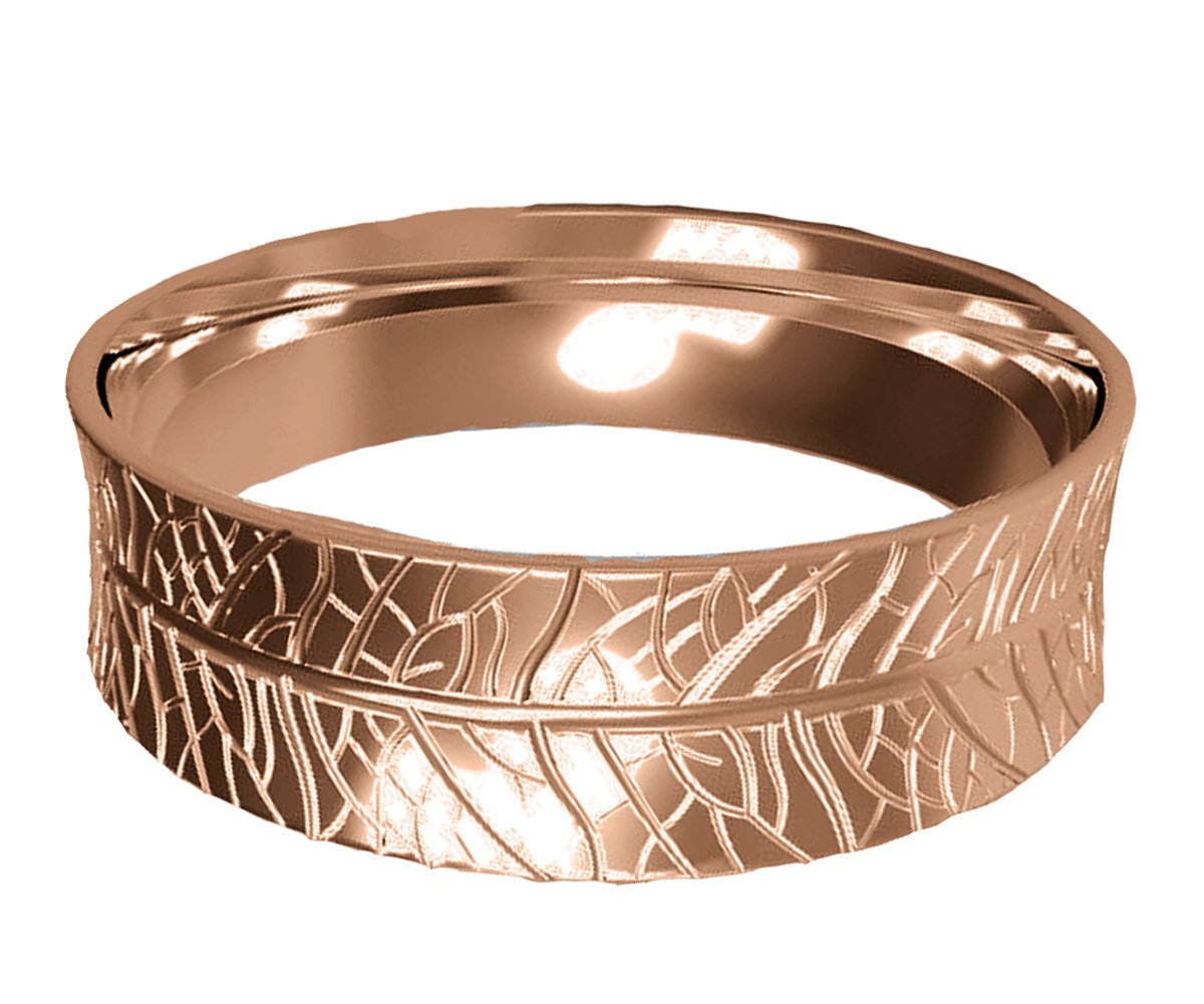 Rose Gold Textured Band, 7mm Wide Ring, Engraved Ring Band, Gift for Her or Gift for Him