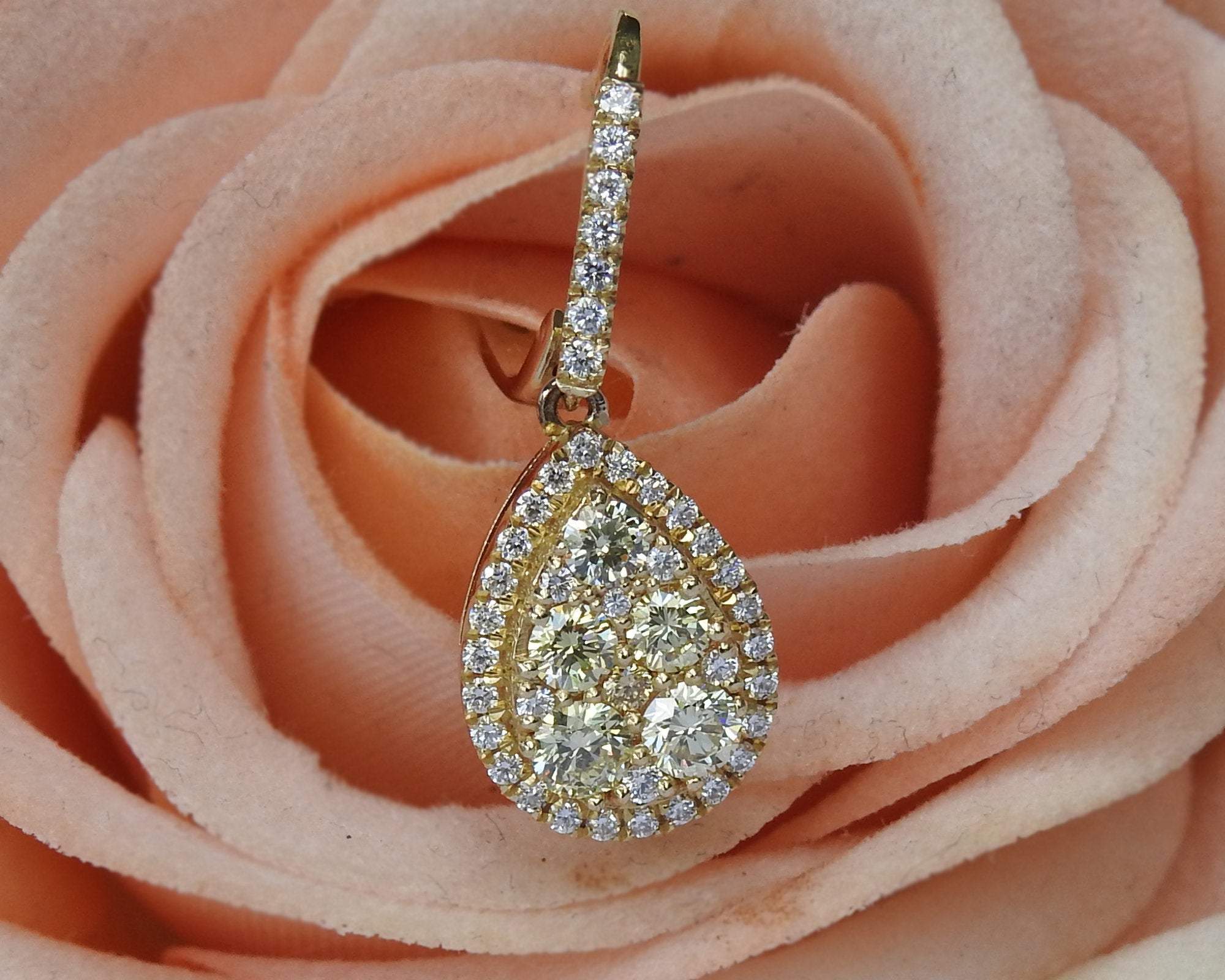Yellow Gold Diamond Drop Earrings Pear Shape Dangle Earrings Wedding Earrings Teardrop Earrings Bridal Earrings