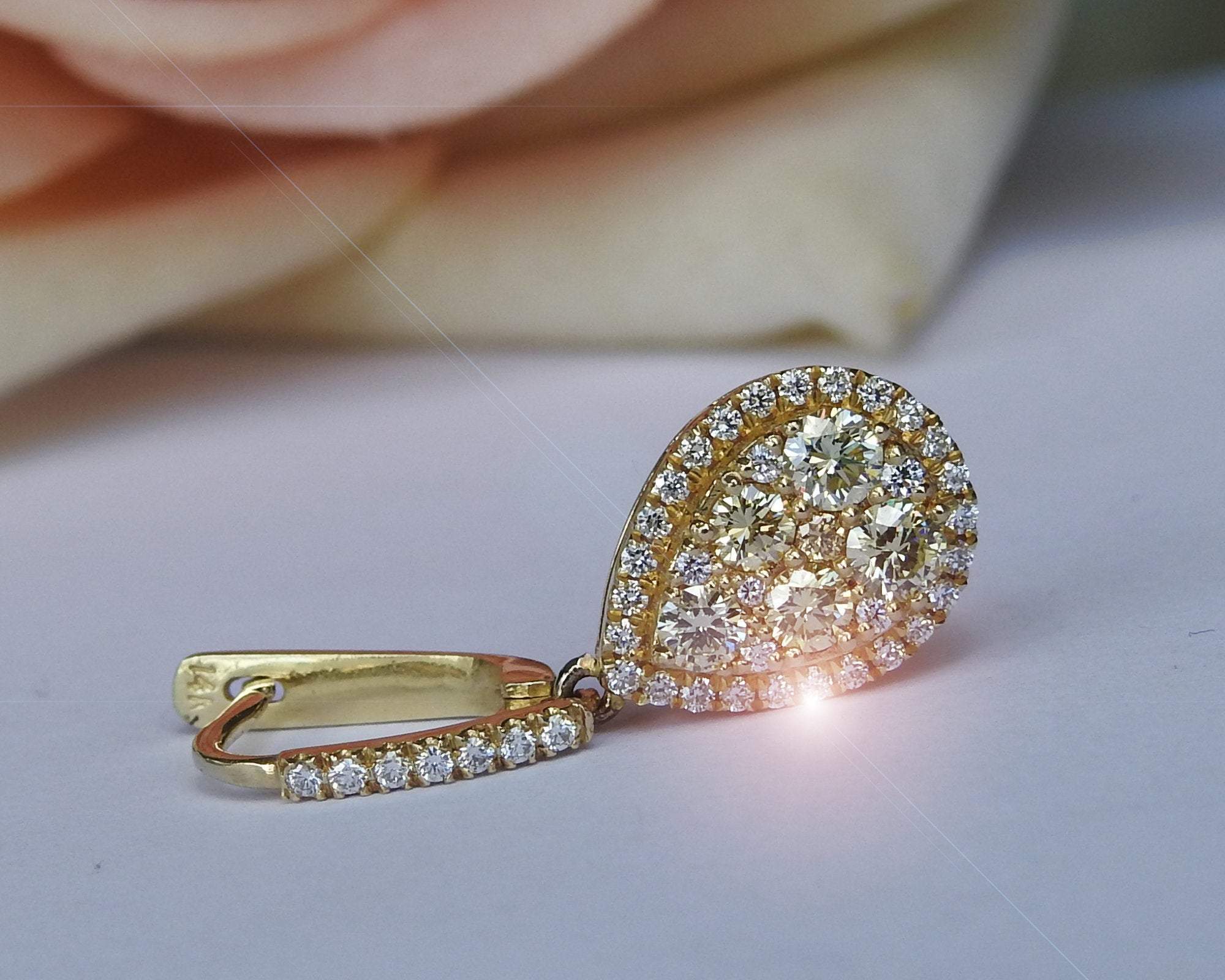 Yellow Gold Diamond Drop Earrings Pear Shape Dangle Earrings Wedding Earrings Teardrop Earrings Bridal Earrings