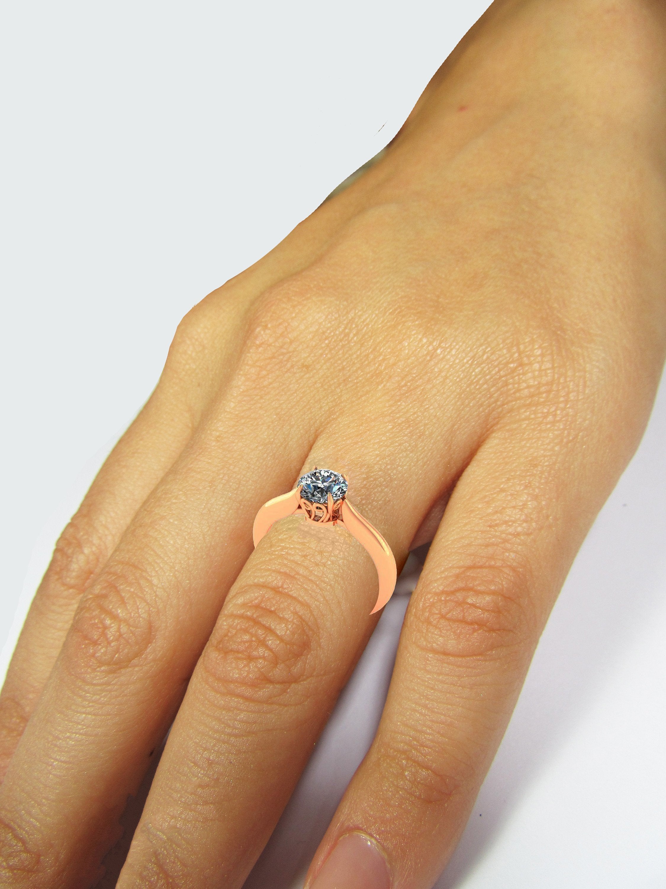 Unique Moissanite Engagement Ring 14K Filigree Prongs Solitaire Ring