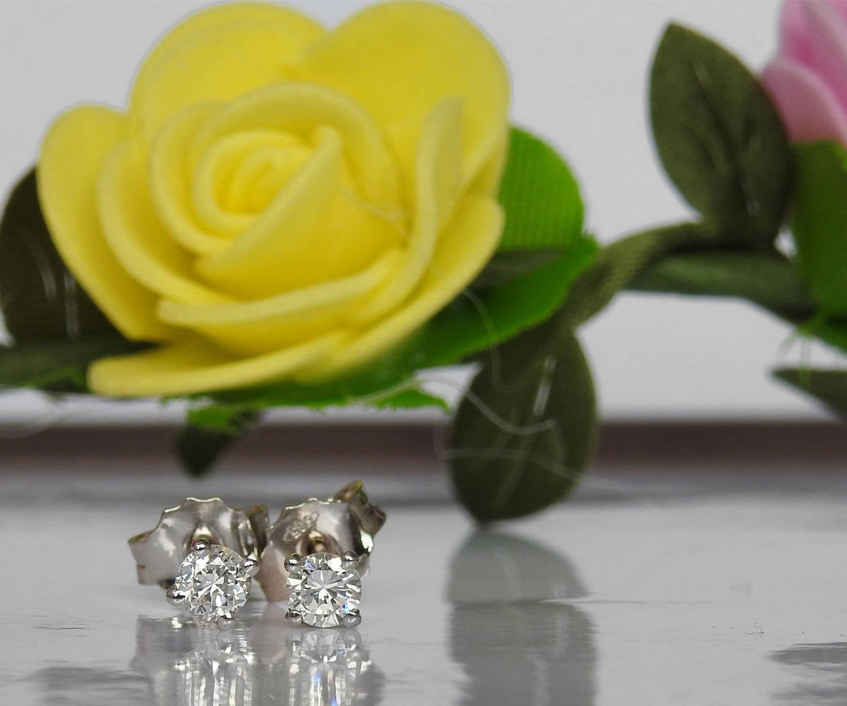 Diamond Earrings Stud Earrings Birthday Earrings Girls Earrings Celtic Earrings Love Earrings 1/3 carat Studs 14K white gold - Lianne Jewelry