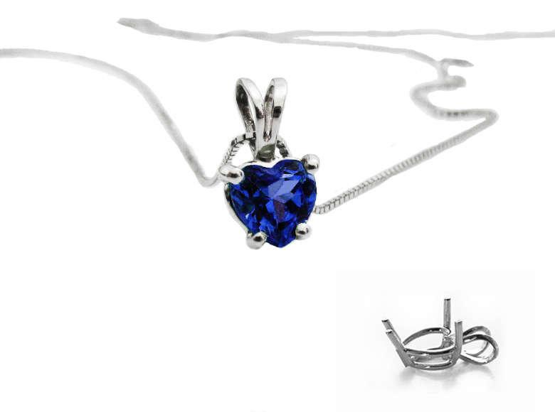 Clearance SALE 50% Off - Sapphire Heart Pendant in 14K White gold - Lianne Jewelry