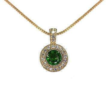 Emerald Pendant Necklace 14K Yellow or White gold Round Halo Pendant Top quality Emerald and Diamonds Minimalist pendant - Lianne Jewelry