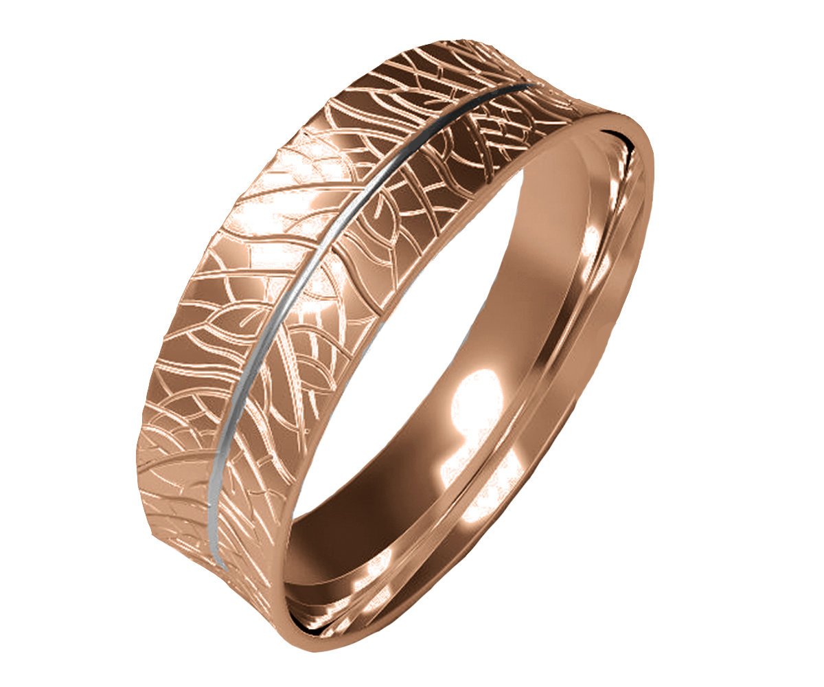 Rose Gold Textured Band, 7mm Wide Ring, Engraved Ring Band, Gift for Her or Gift for Him