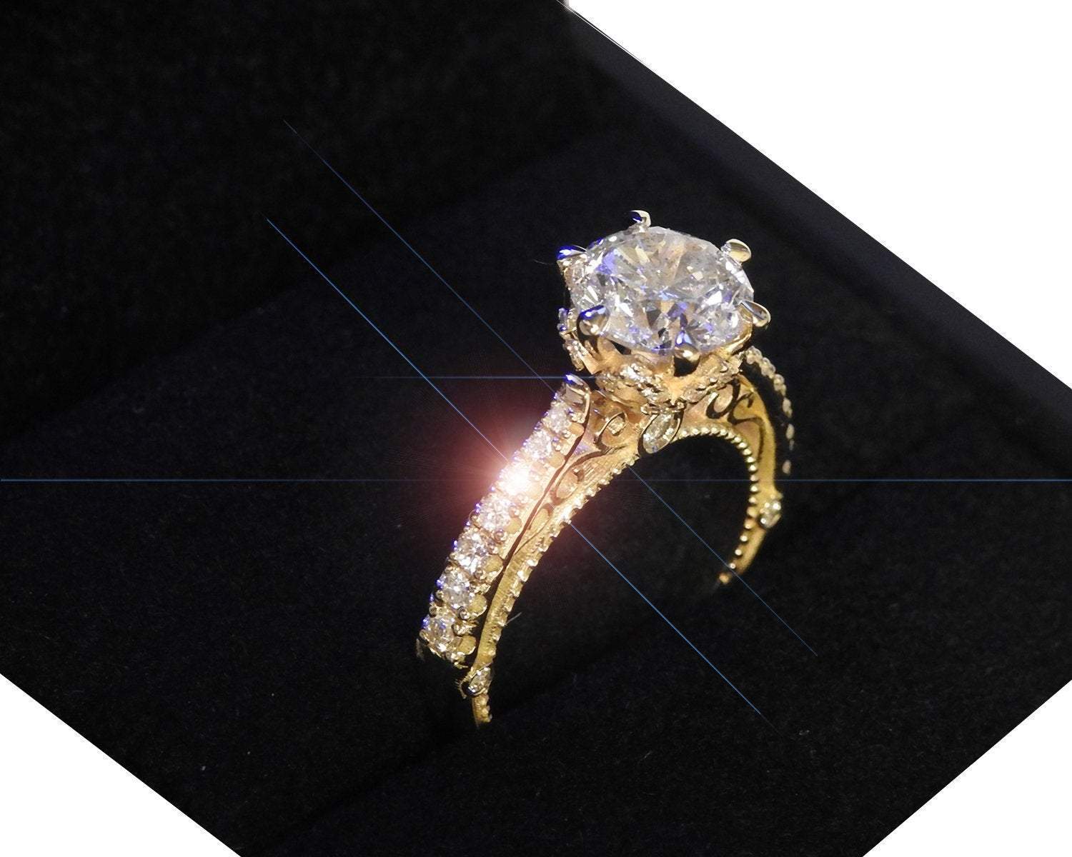 2.5 ct Filigree Solitaire Milgrain 6 prongs 18K Edwardian Flower Unique Diamond Engagement Ring