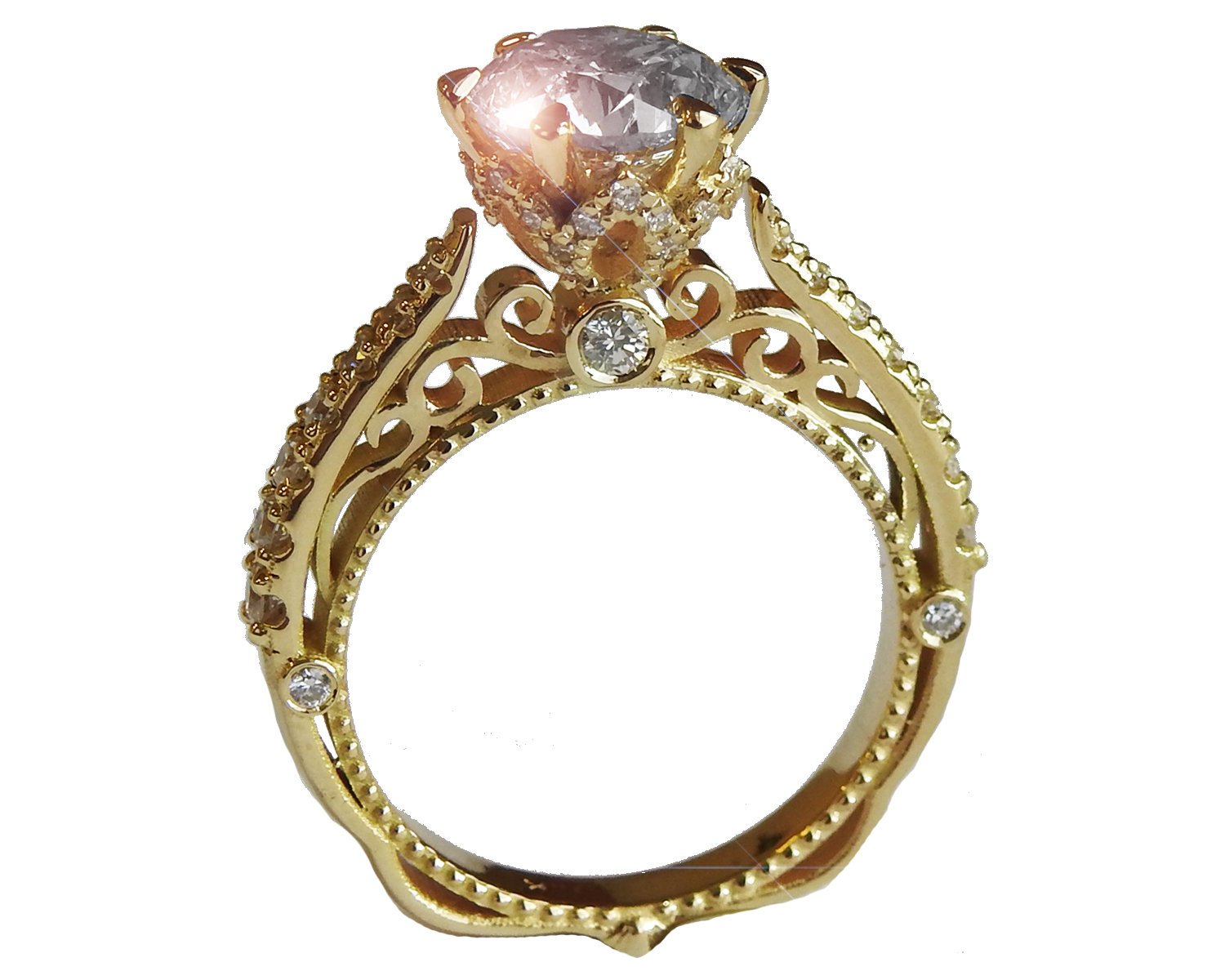 2.5 ct Filigree Solitaire Milgrain 6 prongs 18K Edwardian Flower Unique Moissanite Engagement Ring Natural 1/2 carat 46 side diamonds - Lianne Jewelry